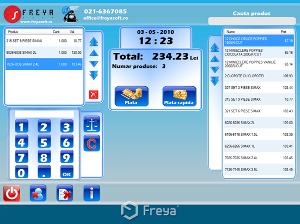 Freya POS - Fereastra de vanzare